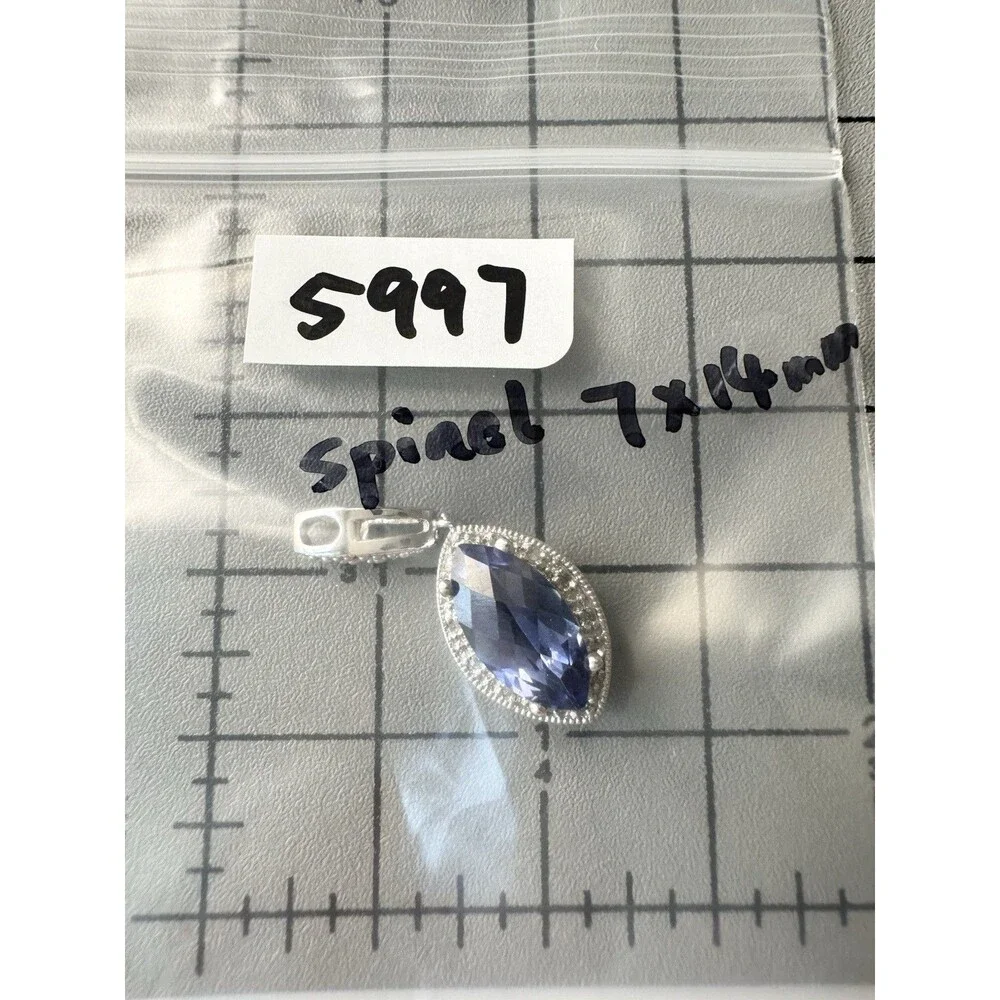 925 Sterling Silver Marquise blue Spinel Pendant with Diamond